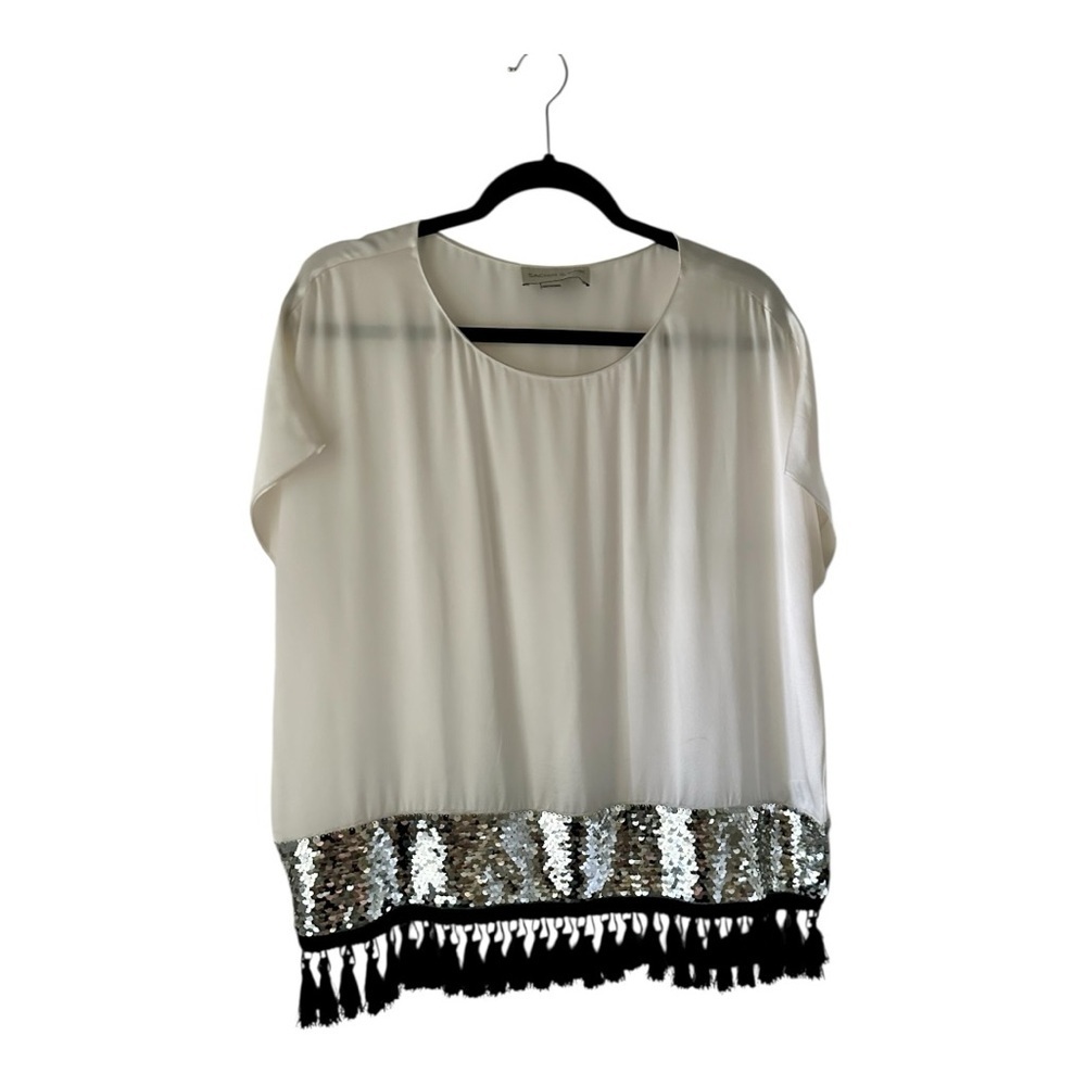 Sachin + Babi Cream Sequin Boxy Blouse Size L